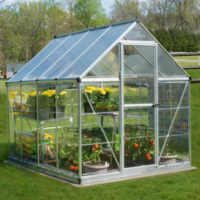 Image of 6&#039;x8&#039; Palram Canopia Hybrid Walk In Silver Polycarbonate Greenhouse (1.8x2.4m)