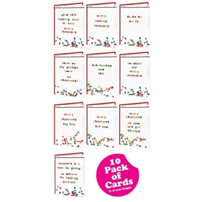 Image of Brainbox Candy Funny Pack of 10 Cheeky Christmas Cards Great Value Multipack Banter For Him Her Men Women Friends Family Offensive Rude Xmas