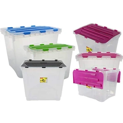 Image of Northam Storage Boxes 24 Litres Transparent Lid Colourful with Fastener Top Box Click Closure Plastic