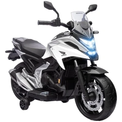 Image of AIYAPLAY Honda Licensed 12V Kids Electric Motorbike, Ride on Motorcycle with Music, Headlights, Early Education Function, 2 Training Wheels, for 3 6 Years White
