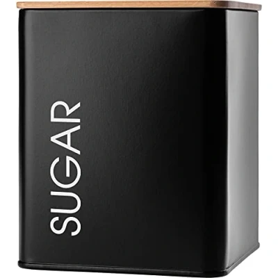 Image of KADAX Storage Canister, Powder Coated Steel Container for Tea, Coffee, Sugar, Kitchen with Lid, Airtight Jar (Square, Black)