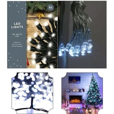 Image of SRVertex 20x LEDs Battery Powered Fairy Lights, New Year Ice White 30CM Cable Wire, Decoration Lighting for Christmas Birthday Valentine Party Outdoor Indoor