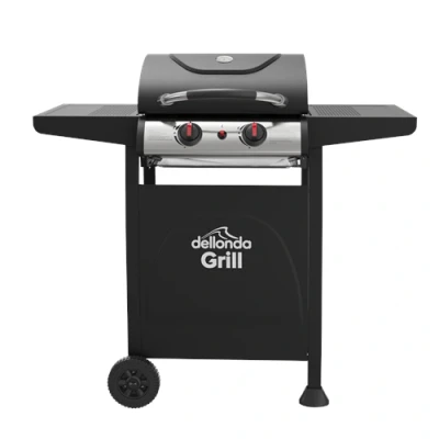 Image of Dellonda 2 Burner Gas BBQ Grill with Ignition &amp; Thermometer Black/Stainless Steel