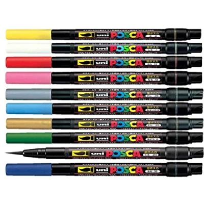 Image of Uni Posca PCF 350 Paint Markers 10 Colours 0.1 mm Tuft Assorted Glass/Plastic/Wood/Metal/Fabric
