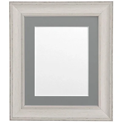 Image of Scandi Vintage Distressed Ivory Grey Picture Photo Frame with Dark Mount A3 For Image size A4