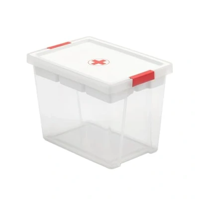 Image of TATAY First Aid Box with Lid, 15L Capacity, Handles and Organiser Tray, Lid 100% Recycled Materials, BPA Free, Measures 25 x 36 26 cm, White