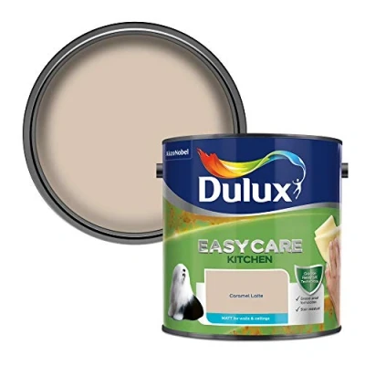 Image of Dulux 500000 Easycare Kitchen Matt Emulsion Paint For Walls And Ceilings Caramel Latte 2.5L