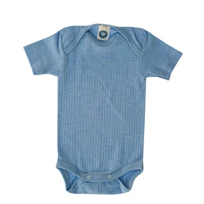 Image of Cosilana 91052 Short Sleeved Baby Bodysuit / Wool Silk (Mottled Blue, 86/92), Blue (06), 86 92 cm