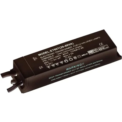 Image of Black Finish 12V Low Voltage 20W 60W Rated Electronic Dimmable Transformer for Halogen Lights Lamps Bulbs IP20 Pack of 1