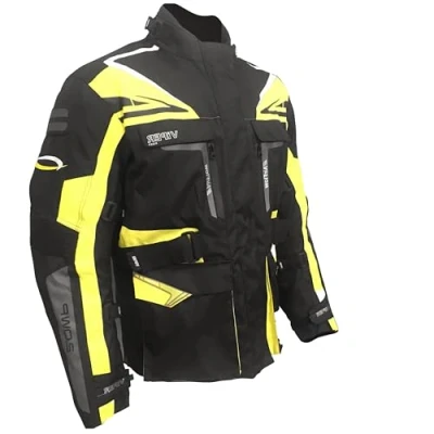 Image of ViPER Python Men Adventure Motorbike Waterproof Jacket Textile Cordura Motorcycle CE Approved Under Armour Protective With Removable Thermal For All Season (Black/Fluo,L)