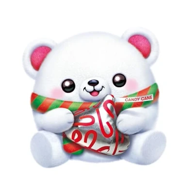 Image of Snackles Christmas 35 cm, Polar Bear and Hershey&#039;s Kisses Candy Cane by ZURU Cuddly Squishy Comfort Plush with License Snack Brand Accessory (Polar Bear, Cane)