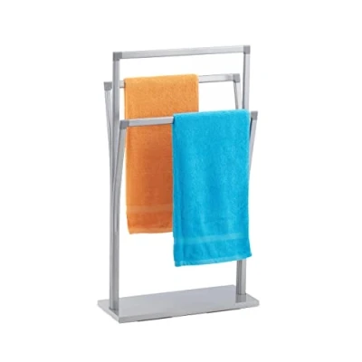 Image of Relaxdays Towel Rack, 3 Bars, HWD: 86.5 x 50 20 cm, Bathroom or Kitchen, Versatile Free Standing Dryer, Iron, Silver, Metal