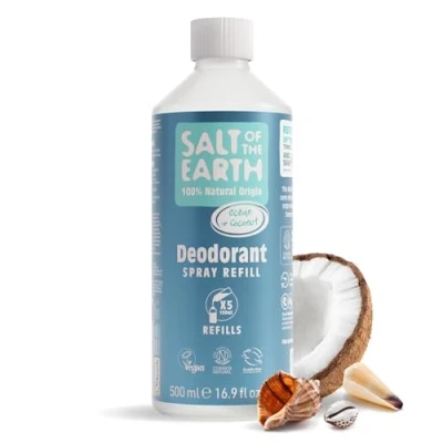 Image of Salt of the Earth Natural Deodorant Spray Refill Certified Natural, Vegan, Long Lasting Protection, Leaping Bunny Approved, Made in UK 500ml (Ocean &amp; Coconut, 500ml)