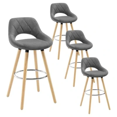 Image of WOLTU Breakfast Kitchen Counter Bar Stools Set of 4 pcs Linen Seat Chairs Wood Legs Barstools Dark Grey High