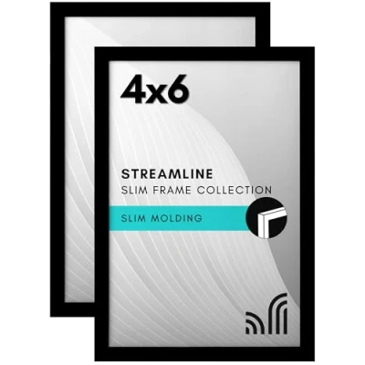 Image of Americanflat 6x4 Photo Frames with Shatter Resistant Glass Thin for Wall and Tabletop Display Hanging Hardware Easel Back Included Black