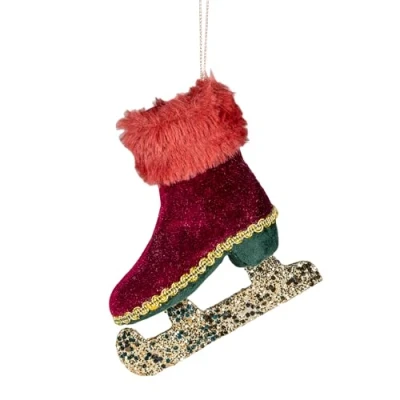 Image of Burgundy Mini Ice Skate Boots 11x12cm Christmas Hanging Decorations Festive Decorative Ornaments Fairy Tale Themed Xmas Tree Pendant