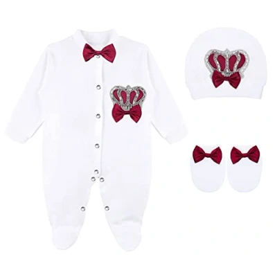Image of Lilax Baby Boy Newborn Crown Jewels Layette 3 Piece Gift Set 0 Months, Burgundy, Months