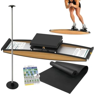 Image of Fablestoryem Ski Exercise Machine, Indoor Cross Trainer 150 Kg Load, Strength and Balance Training Tool with Walking Stick Floor Matfor Authentic Skiing Experience Anytime