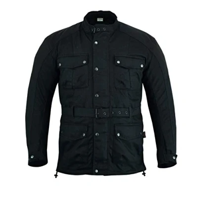 Image of Texpeed Waterproof Waxed Mens Cordura Motorcycle Motorbike Biker Jacket With Black CE Armour (EN 1621 1) (M)