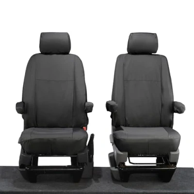 Image of UK Custom Covers To Fit VW Transporter T6/T6./1 (2015 Onwards) Front Seat Tailored (Single/Single WITH Armrests) Black SC104BAD2