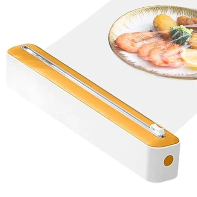 Image of Cling Film Dispenser and Cutter 2 in 1 Wrap Clingfilm with Tin Foil Cutte Kitchen Roll Holder for Home (Yellow)