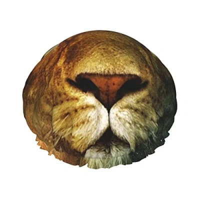 Image of Lion Print Shower Cap For Women Reusable Double Layer Fabric Caps Girls Hair