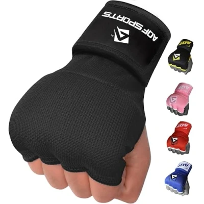 Image of AQF Boxing Wraps Inner Gloves, Gel Padded Hand for Speed Bag &amp; MMA Training Bandages Under Mitts Punching Quick 100cm Long Wrist Protector 4 Fingers Men Women (Full Black, M)