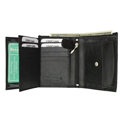 Image of Marshal Genuine Leather Tri fold European Wallet BK #P518 by