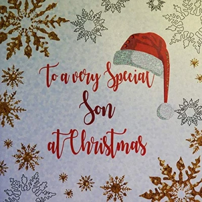 Image of WHITE COTTON CARDS XF2 Son Large&quot;to a Very Special at Christmas&quot; Handmade Christmas Card