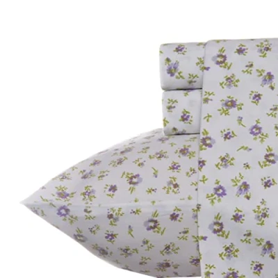 Image of Laura Ashley Queen Sheets, Soft Sateen Cotton Bedding Set Sleek, Smooth, &amp; Breathable Home Decor (Petite Fleur Heather, Queen)