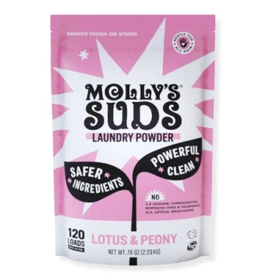 Image of Molly&#039;s Suds Original Laundry Detergent Powder Natural Washing Powder, Non Liquid Organic Detergent, Sensitive Skin 120 Loads, Lotus &amp; Peony