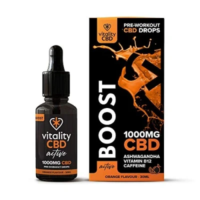 Image of Vitality CBD Active Boost Drops with Vitamin B12, Caffeine, Ashwagandha, 1000mg of CBD, 30ml, Orange Flavour, NO THC
