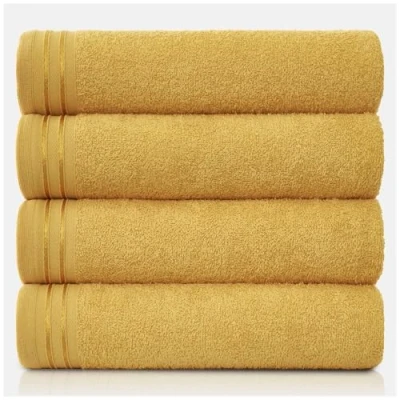 Image of GC GAVENO CAVAILIA Large Towels Bath Sheet Highly Absorbent Egyptian Cotton Towel Set 4 Pack Extra Soft Ochre Quick Dry Sheets 450 GSM Washable Towels, 75X135 Cm