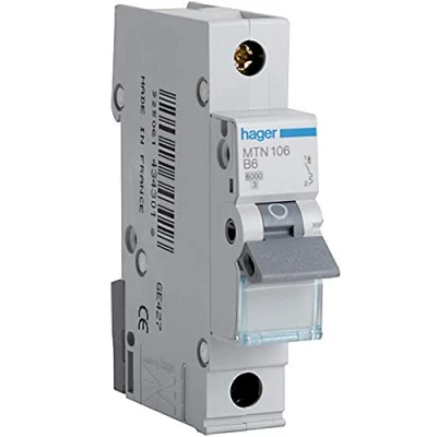 Image of Hager MTN106 Miniature Circuit Breaker, 1 Pole, Module, Type B, 6 kA Breaking Capacity, A Current