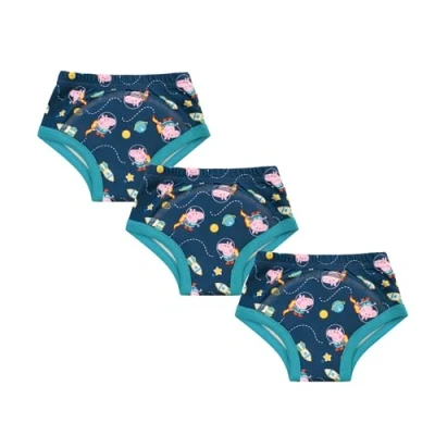 Image of Peppa Pig Potty Training Pants Boys Girls Reusable Underwear 100% Cotton Waterproof Purple/Blue Toddler Iconic Character Design 3 Pack (Blue, S (18 24 Months), 3, Count)