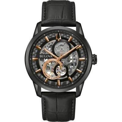 Image of Bulova Sutton Automatic Mens Black Watch 98A283 Leather (archived) One Size
