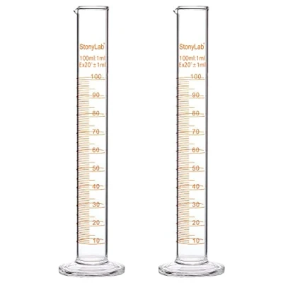 Image of StonyLab 2 Pack Borosilicate Glass 100ml Heavy Wall Graduated Cylinder Measuring Cylinder,