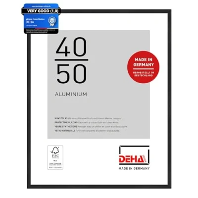 Image of DEHA Design Boston Photo Frame 40x50cm, Aluminium Picture Frame, Black with Protective Acrylic Glazing and Push Turn Clips Jet Matt