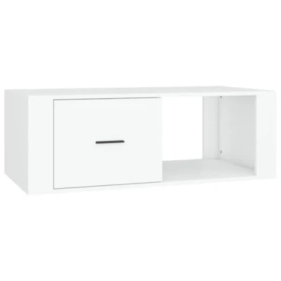 Image of vidaXL Modern White Coffee Table with Drawer and Open Compartment Engineered Wood Rectangular Side for Living Room