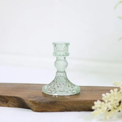 Image of Marco Paul 1pc Green Glass Candle Holders Coloured Taper Candlestick Decorative candlesticks Living Room Accessories House Candles &amp; Table Decorations Centrepiece