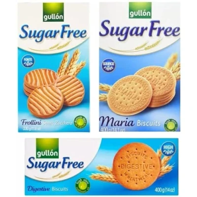 Image of Sugar Free Biscuits 3 Pack Gullon, Maria 400g, Shortbread 330g, and Digestive No Added For Diabetics By First 4 Health