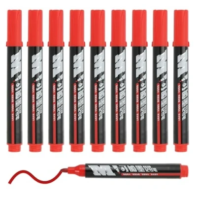 Image of M&amp;G Permanent Markers, 10 Pack Quick Dry Waterproof Fiber Tip Pens for Paper, Glass, Plastic, Wood, Stone, Metal Surface, Red