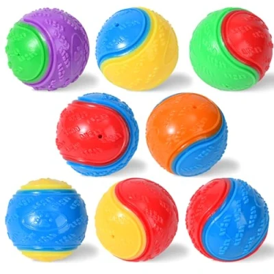 Image of WANIX 8Pcs Squeaky Dog Balls, Indestructible Ball, Balls for Dogs Training, Teeth Cleaning Puppy Chew Toys