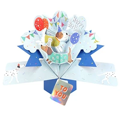 Image of Pop Up Happy Birthday Greeting Card With Dogs &amp; Balloons 3D Cards POP230