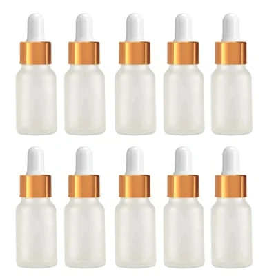Image of JamHooDirect 10Pcs, 10ml Glass Dropper Bottles with Pipettes, Mini Empty for Essential Massage oils/Chemical Liquid (frosted clear/gold cap)