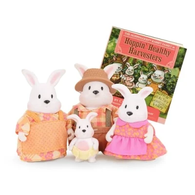 Image of Li’l Woodzeez Hoppingood Rabbit Family 5pc Toy Set with Miniature Animal Figurines and Storybook Toys Accessories for Kids Age 3+