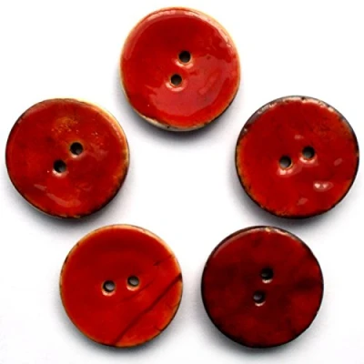 Image of Coconut Shell Round 2 Hole Buttons with Colour Enamel Pack of 5 (Red, 30mm)