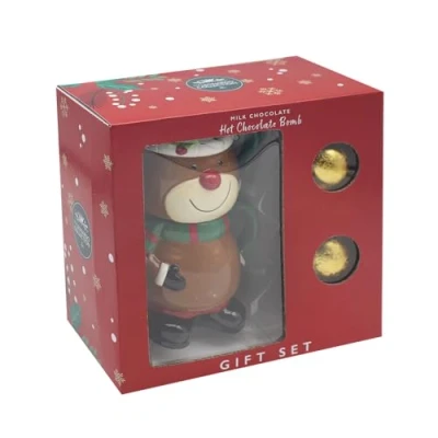 Image of Lesser &amp; Pavey Christmas Set of 2 Reindeer Stacker Mugs with Hot Chocolate Bombs Gift Idea for Xmas Themed Mug, UK Design, Drinks, Tea, Coffee Mug