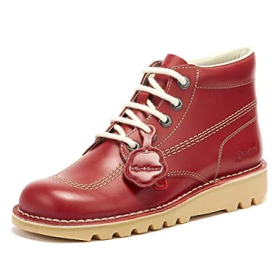 Image of Kickers Men&#039;s Kick Hi Classic Ankle Boots Extra Comfortable Added Durability Premium Quality, Red/Light Cream, 9 UK