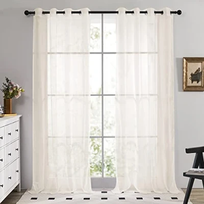 Image of Deconovo Net Curtains 72 Drop, Eyelet Semi Transparent Sheer Curtains, Voile for Windows, 55 x Inch(Width Length), Beige, 2 Panels